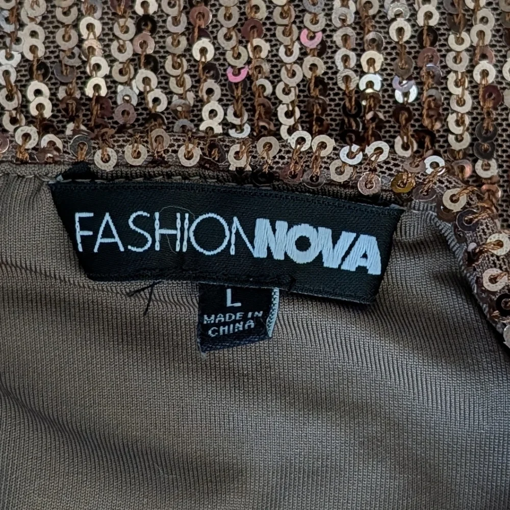 Fashion Nova Mocha Brown Out Til Dawn Sequin Mini Dress Size Large